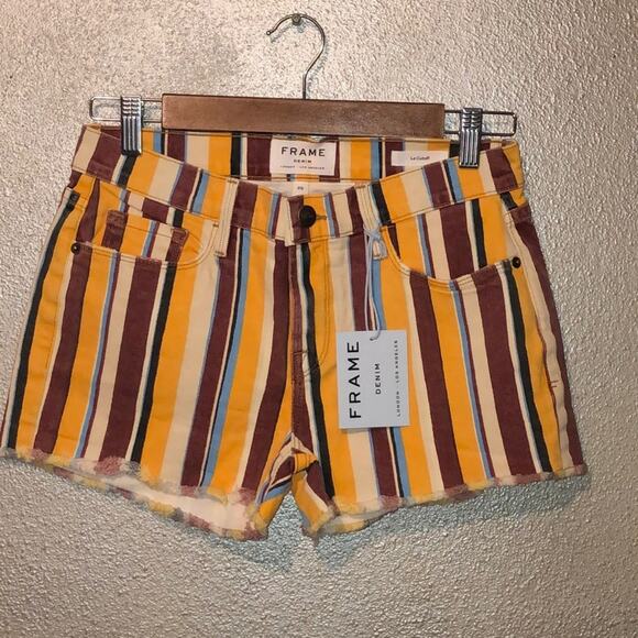 Frame Denim Le Cutoff Hippie Boho Cowgirl Western Stripe Distressed Shorts - Picture 1 of 10